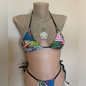 Assholes Live Forever Multi-Color Logo String Bikini